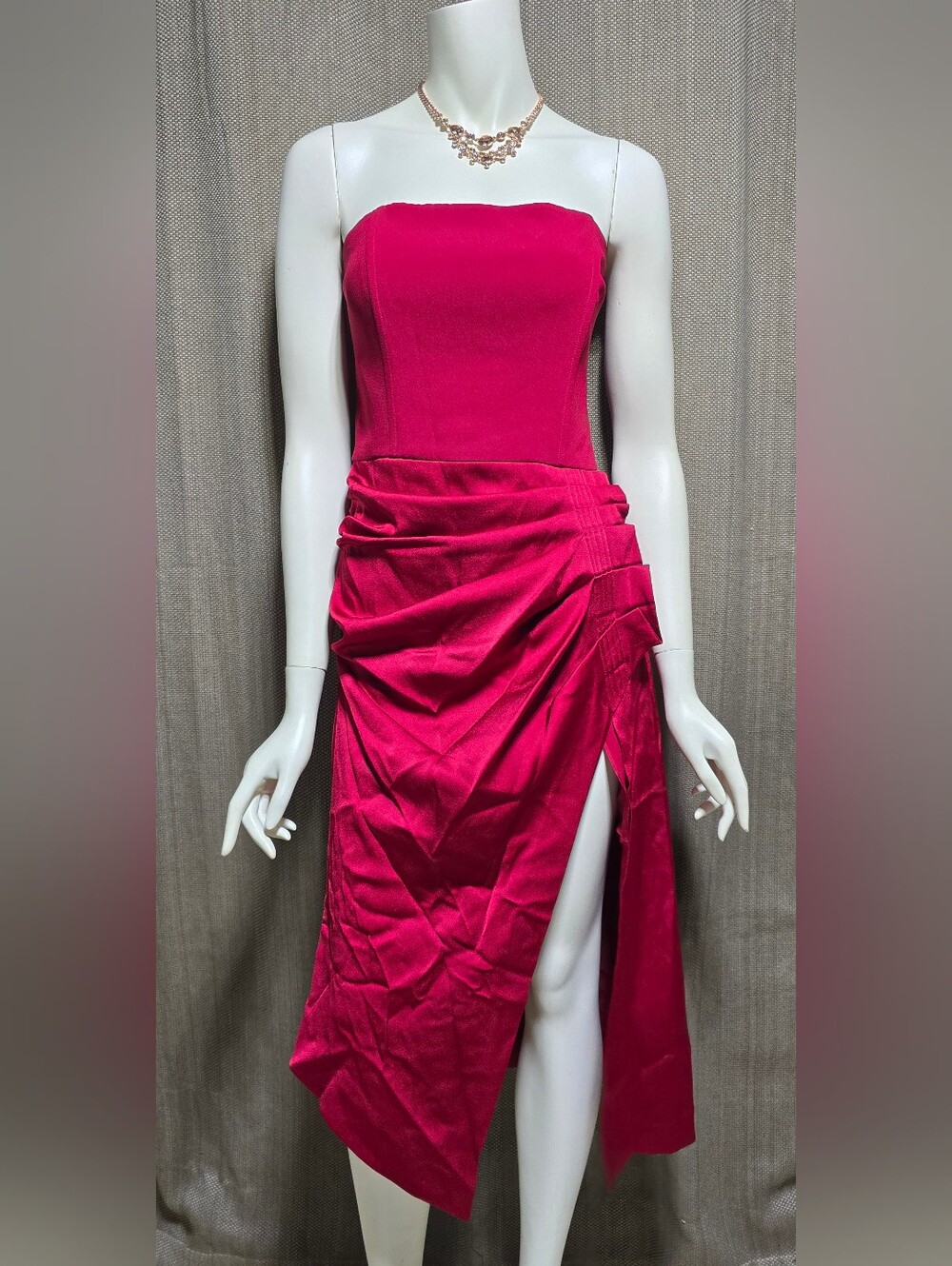 Ramy Brook Carmen Dress 12 Red Strapless Ruched Asymmetric Satin NWT